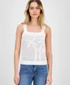 Nautica Jeans Women's Cotton Palm-tree Open-knit Sleeveless Sweater In Bright White