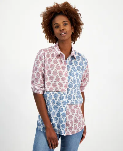 Nautica Jeans Women's Cotton Patchwork Paisley Shirt In Brdl Rose