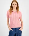 Nautica Jeans Women's Cotton Polo Cable-knit Sweater In Pink