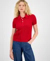 Nautica Jeans Women's Cotton Polo Cable-knit Sweater In Red