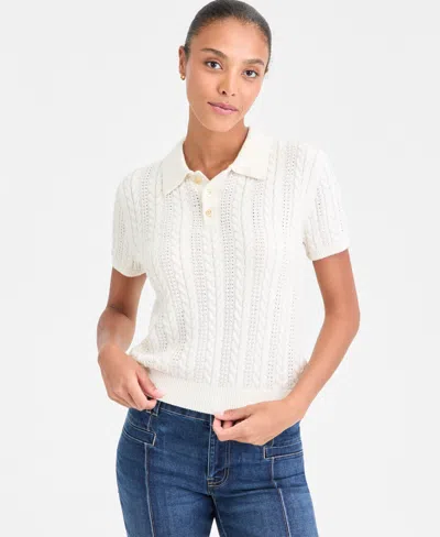 Nautica Jeans Women's Cotton Polo Cable-knit Sweater In White