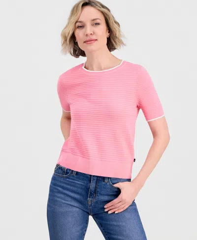 Nautica Jeans Women's Cotton Roll-neck Raised-stripe Sweater In Pink