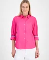 Nautica Jeans Women's Cotton Roll-tab Button Shirt