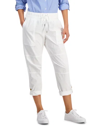 Nautica Jeans Women's Cotton Roll-tab Utility Pants In Bright White