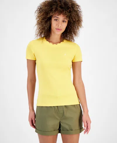 Nautica Jeans Women's Cotton Scalloped Crewneck T-shirt In Daffodil