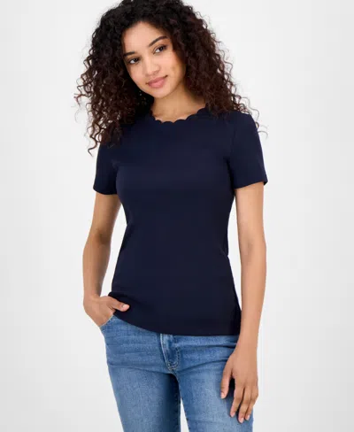 Nautica Jeans Women's Cotton Scalloped-neck T-shirt In Blue