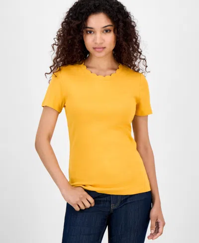 Nautica Jeans Women's Cotton Scalloped-neck T-shirt In Orange