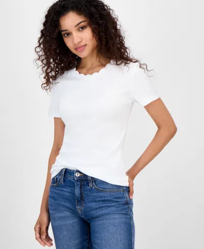 Nautica Jeans Women's Cotton Scalloped-neck T-shirt In White