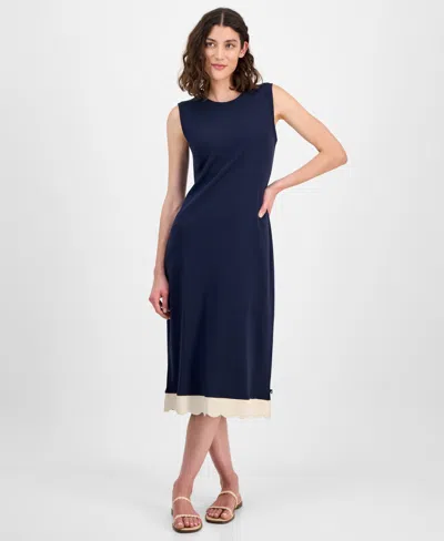 Nautica Jeans Women's Cotton Scalloped-trim Sleeveless Dress In Black