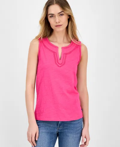 Nautica Jeans Women's Cotton Scalloped-trim Sleeveless Top