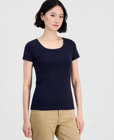Nautica Jeans Women's Cotton Short-sleeve Scoop-neck Tee In Black