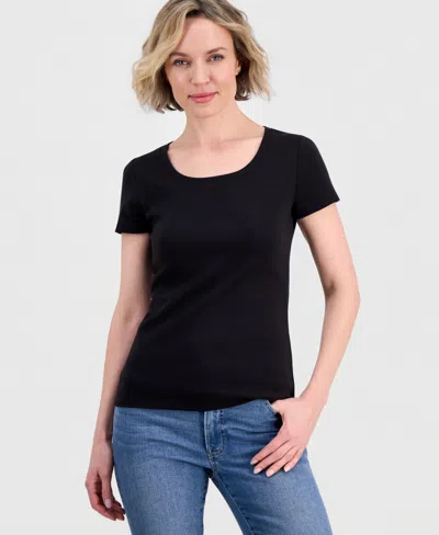 Nautica Jeans Women's Cotton Short-sleeve Scoop-neck Tee In Black