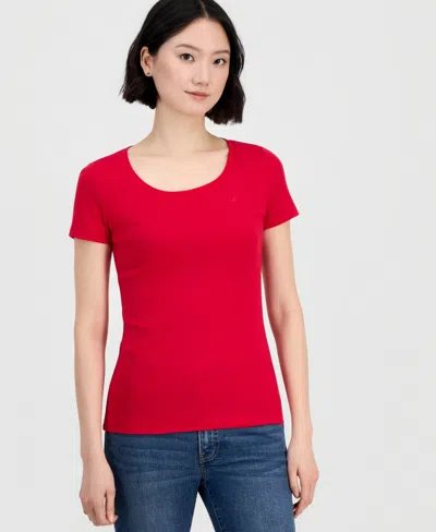 Nautica Jeans Women's Cotton Short-sleeve Scoop-neck Tee In Red