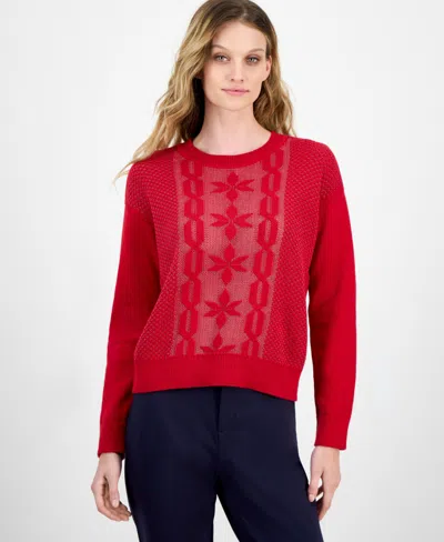 Nautica Jeans Women's Cotton Snowflake-motif Sweater In Red