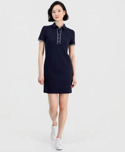 Nautica Jeans Women's Cotton Solid Puff-sleeve Polo Dress In Blue