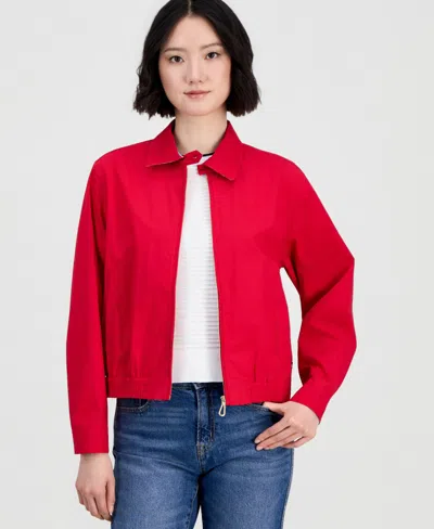 Nautica Jeans Women's Cotton Solid Zip-front Jacket In Red
