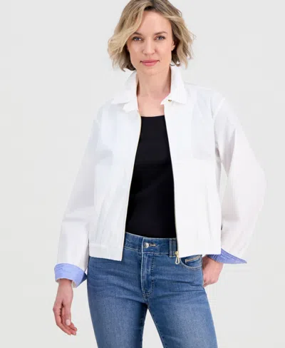 Nautica Jeans Women's Cotton Solid Zip-front Jacket In White