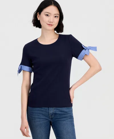 Nautica Jeans Women's Cotton Tie-cuff Top In Blue