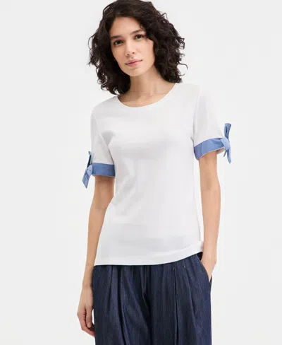 Nautica Jeans Women's Cotton Tie-cuff Top In White