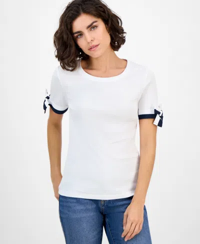 Nautica Jeans Women's Cotton Tie-sleeve Top In White