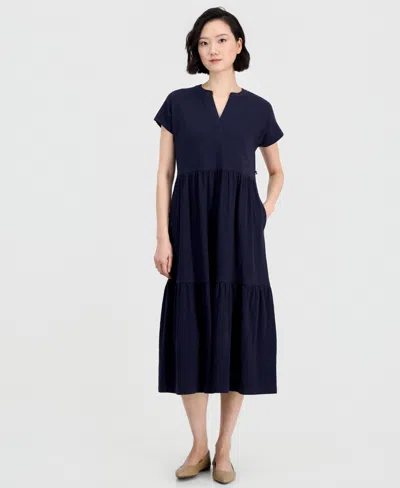 Nautica Jeans Women's Cotton Tiered Midi Dress In Black