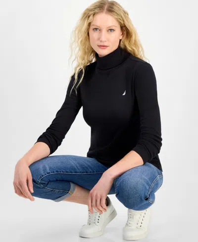 Nautica Jeans Women's Cotton Turtleneck Long-sleeve T-shirt, Online Only In Black