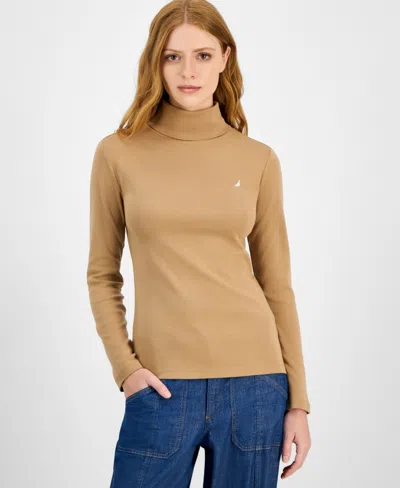 Nautica Jeans Women's Cotton Turtleneck Long-sleeve T-shirt, Online Only In Brown
