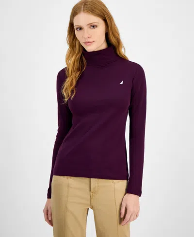 Nautica Jeans Women's Cotton Turtleneck Long-sleeve T-shirt, Online Only In Purple