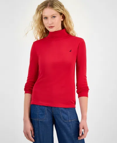 Nautica Jeans Women's Cotton Turtleneck Long-sleeve T-shirt, Online Only In Red