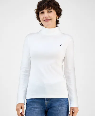 Nautica Jeans Women's Cotton Turtleneck Long-sleeve T-shirt, Online Only In White
