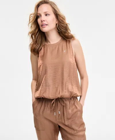 Nautica Jeans Women's Crewneck Sleeveless Bubble Top In Brown