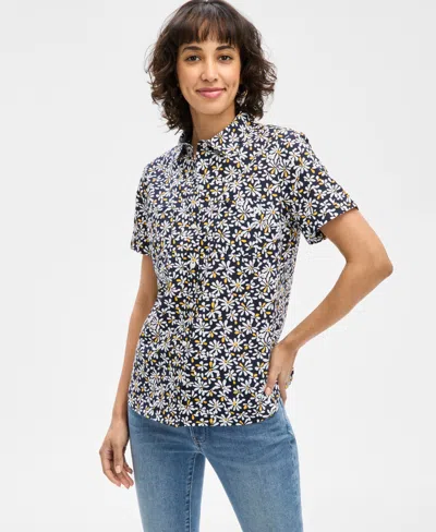 Nautica Jeans Women's Daisy-print Cotton Camp Shirt In Night Sky Multi