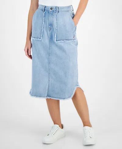 Nautica Jeans Women's Denim Utility Midi Skirt In Canyn Blu