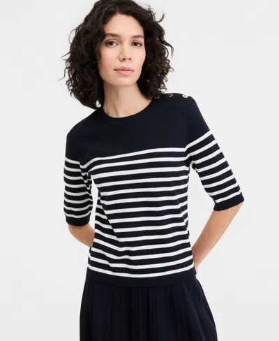 Nautica Jeans Women's Elbow-sleeve Button-trim Sweater In Black