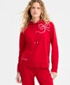 Nautica Jeans Women's Embellished Bow Hooded Sweatshirt In Red