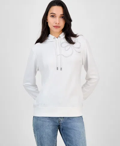 Nautica Jeans Women's Embellished Bow Hooded Sweatshirt In White