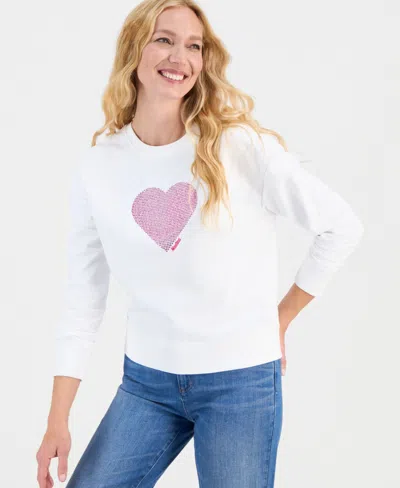 Nautica Jeans Women's Embellished Heart Graphic Sweatshirt In White
