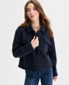 Nautica Jeans Women's Fleece Cropped Trucker Jacket In Black