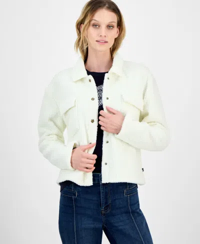 Nautica Jeans Women's Fleece Cropped Trucker Jacket In White