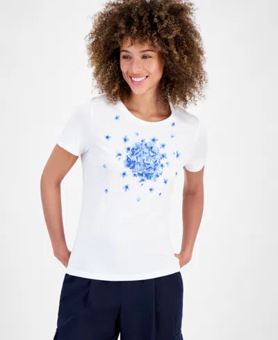 Nautica Jeans Women's Floral Logo Graphic T-shirt In Bright White  Blue