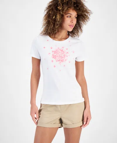 Nautica Jeans Women's Floral Logo Graphic T-shirt In Bright White  Pink