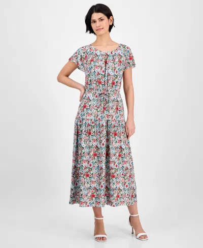 Nautica Jeans Women's Floral-print Flutter-sleeve Maxi Dress In Bloom Multi