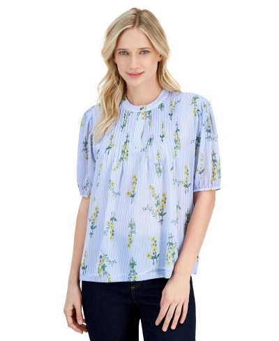 Nautica Jeans Women's Floral-print Pintuck Blouse In Yellow
