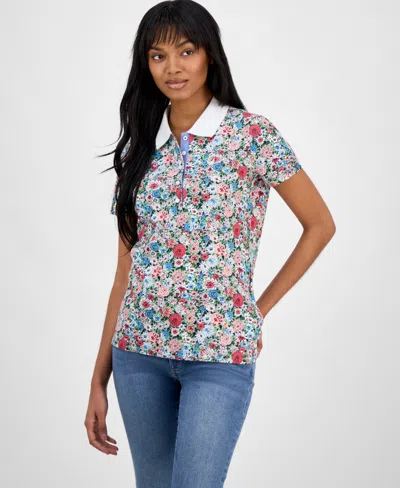 Nautica Jeans Women's Floral-print Polo Shirt In Bloom Multi