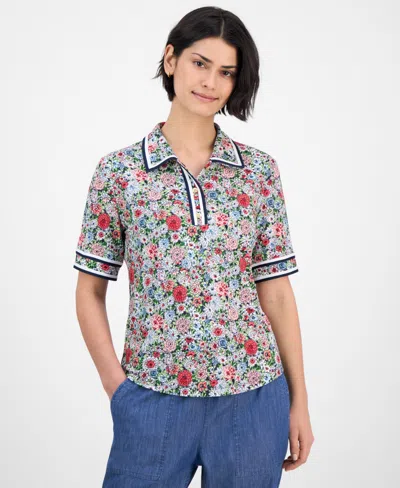 Nautica Jeans Women's Floral-print Polo Shirt In Bloom Multi