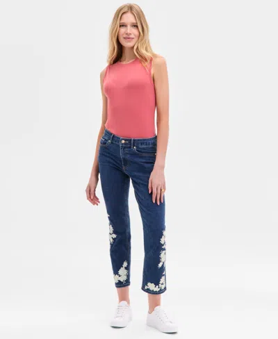 Nautica Jeans Women's Floral-trim Straight-leg Ankle Jeans In Blue