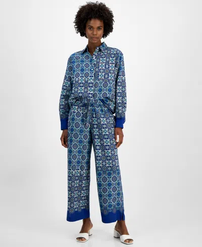 Nautica Jeans Women's Foulard-print Straight-leg Pants In Marina Blue Multi