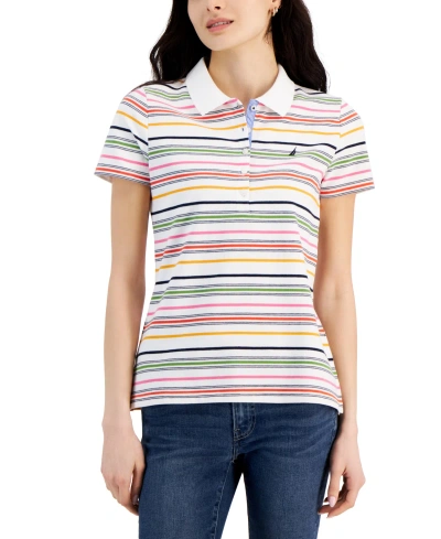 Nautica Jeans Women's Gateway Stripe Short-sleeve Polo Shirt In Bright White Multi