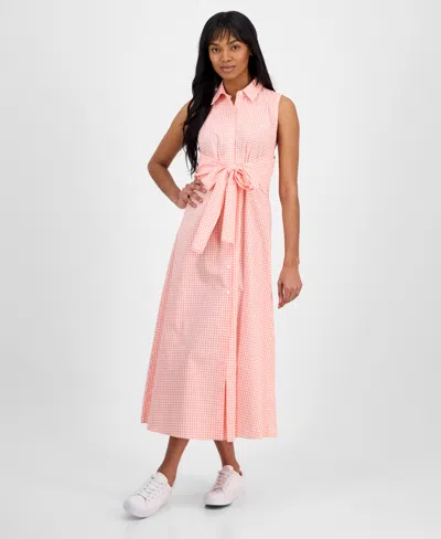 Nautica Jeans Women's Gingham Cotton Wrap Shirtdress In Bloom,bright Whtie