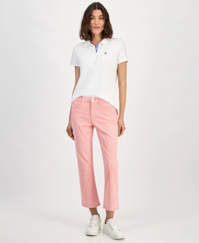 Nautica Jeans Women's Gingham Cropped Straight-leg Pants In Bloom,bright White